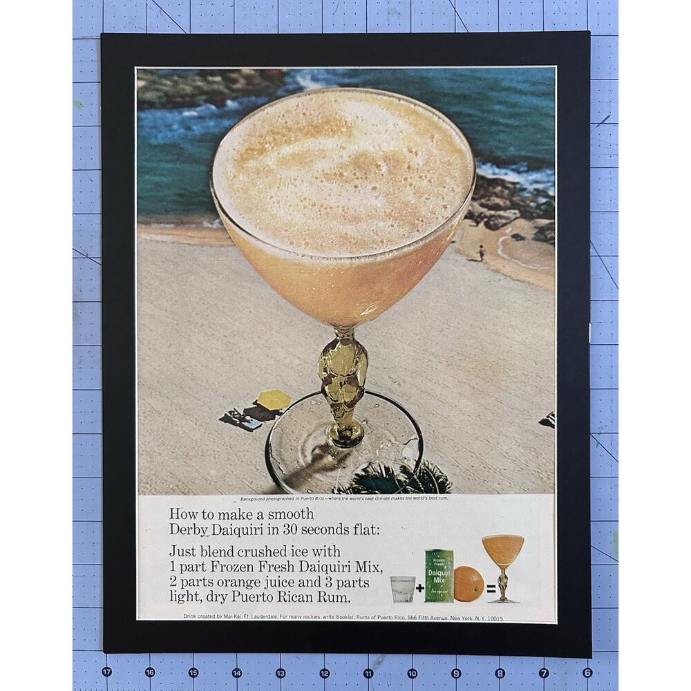 1967 Matted Print Ad Puerto Rican Rum Derby Daiquiri Mix